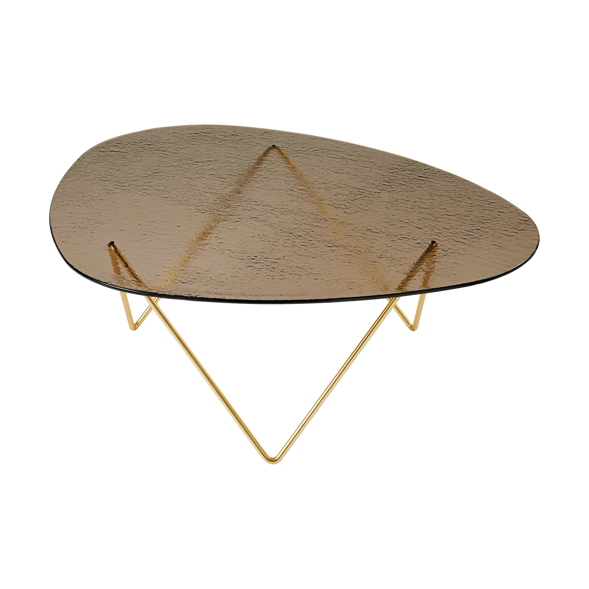 Pedrera sofa table, Semi-matte brass–structured glass bronze GUBI