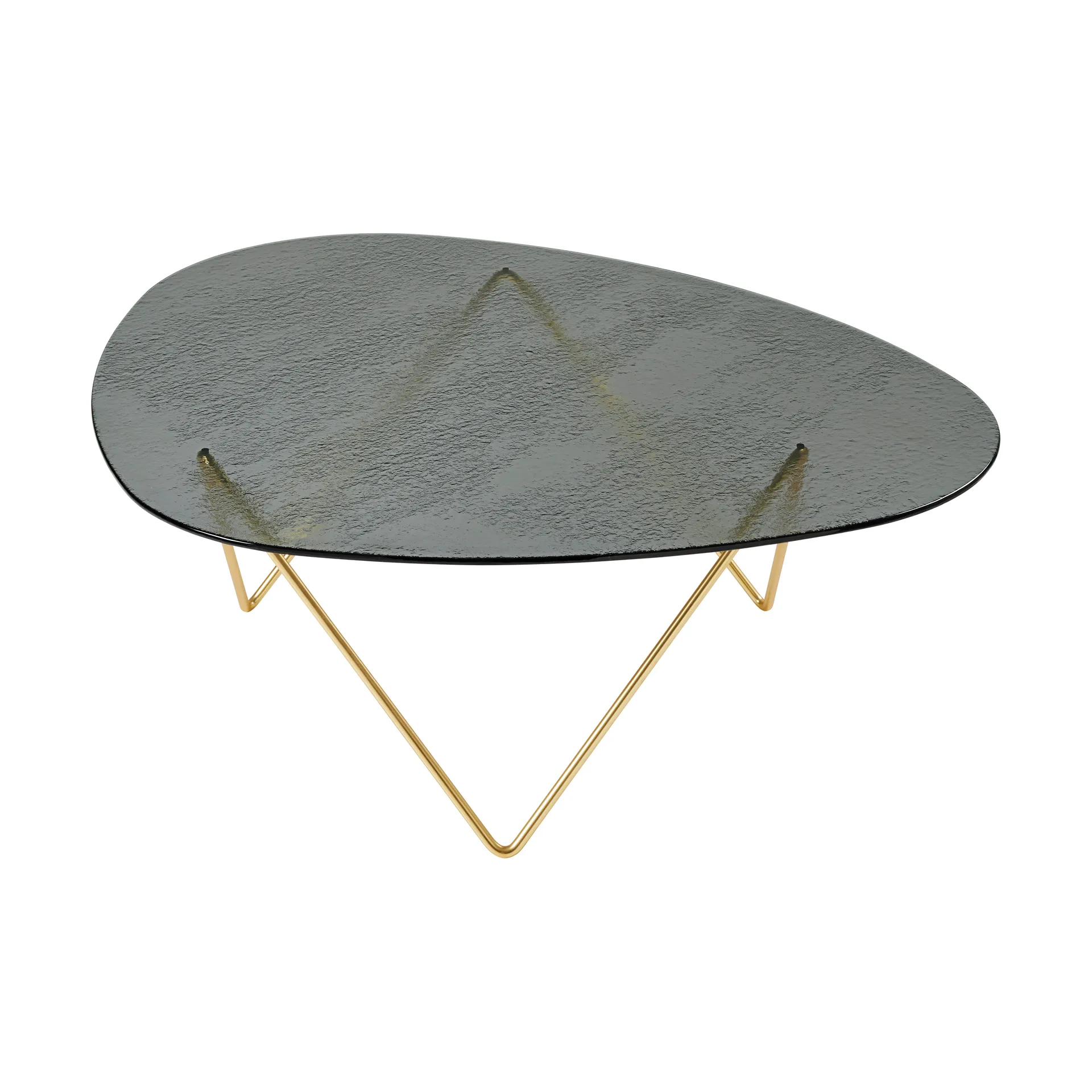 Pedrera sofa table, Semimatt brass-structured glass smoke GUBI