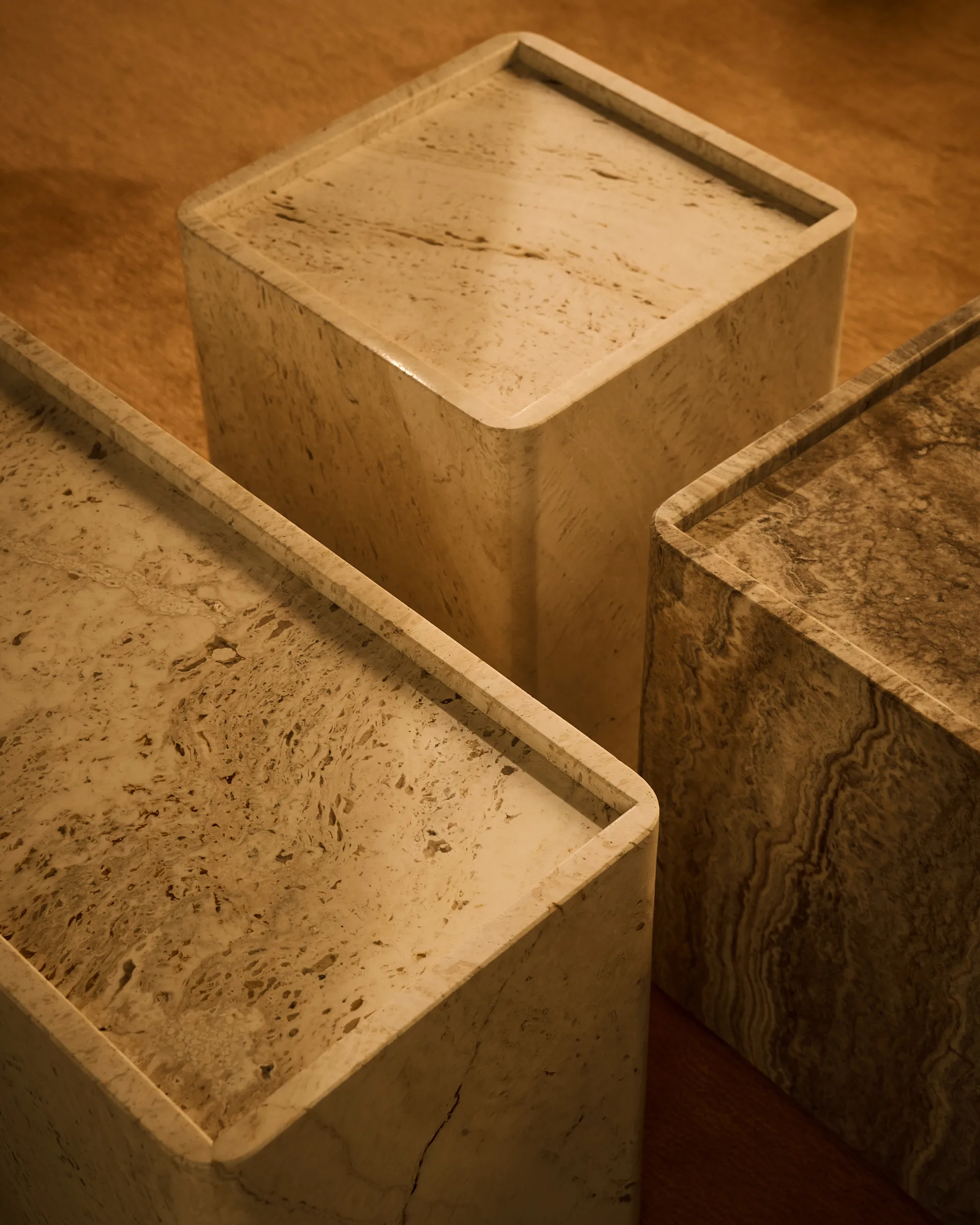Pietra side table 33x33x40 cm, Neutral white travertine GUBI