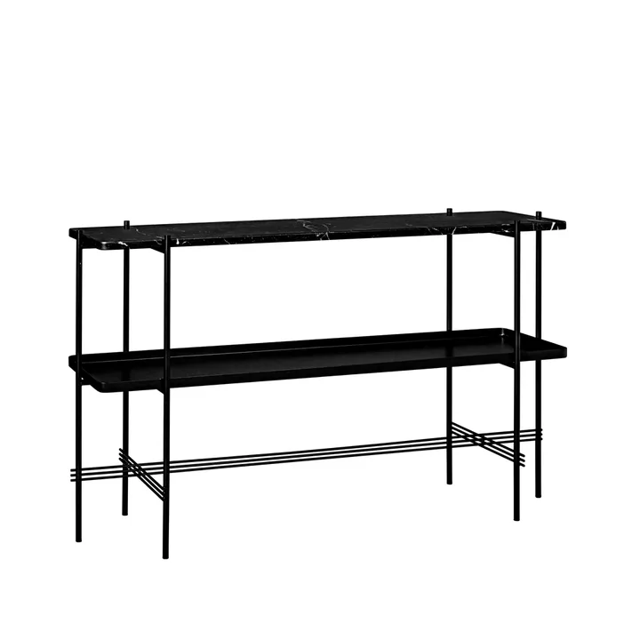 TS Console table 120x30x72 cm - Black marquina marble, black legs, with tray - GUBI