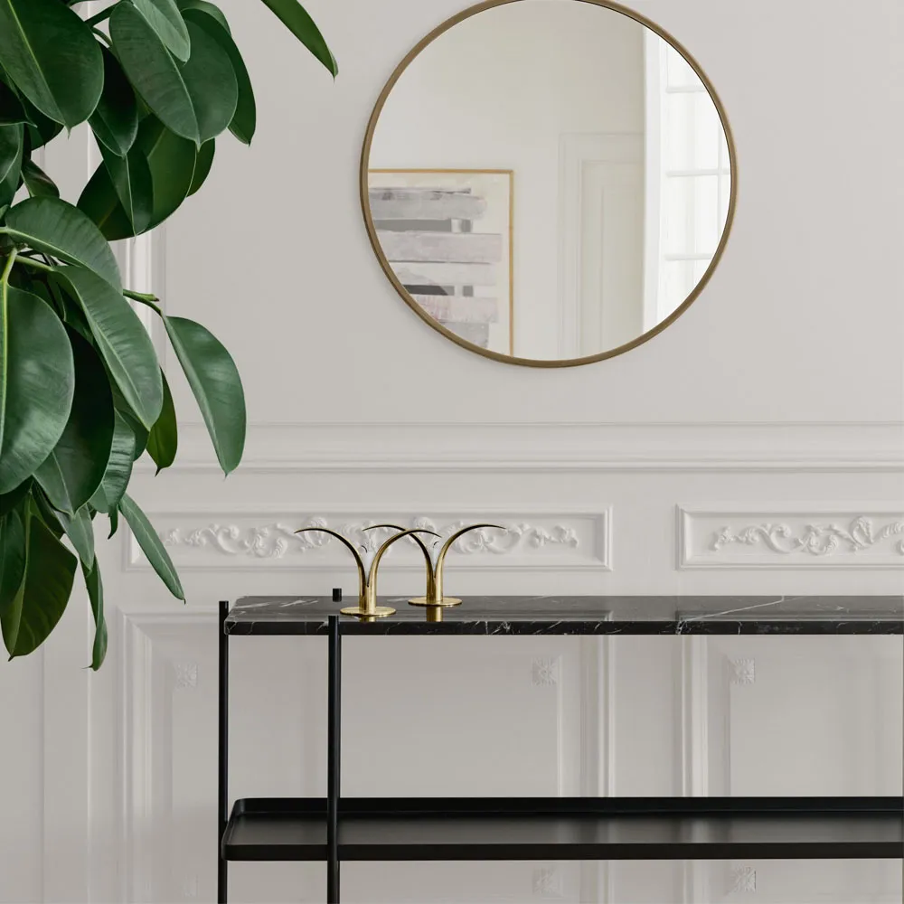 TS Console table 120x30x72 cm, White carrara marble, black legs, with tray GUBI