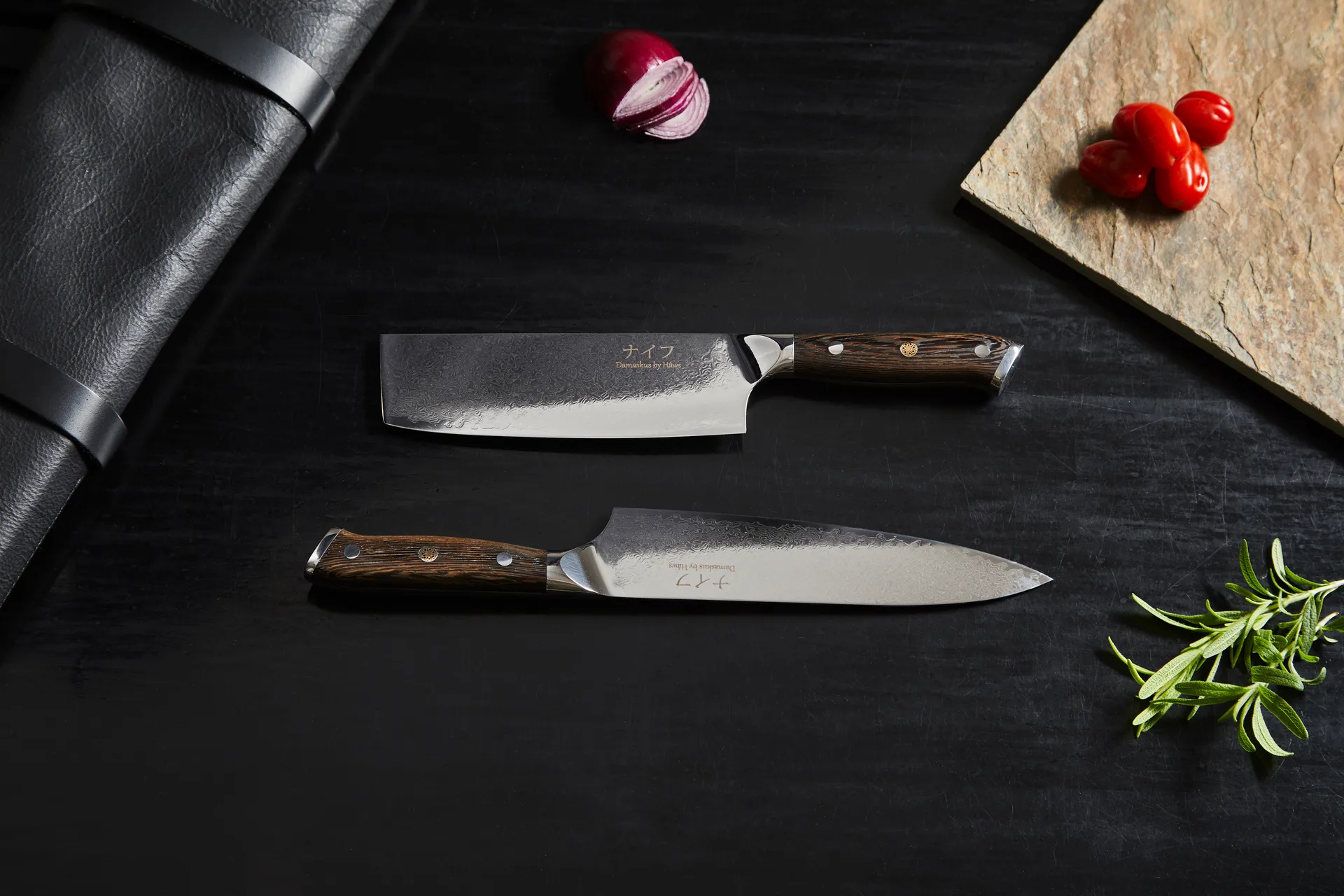 Damascus By Hâws chef & vegetable knife set 2 pieces, Wenge Hâws
