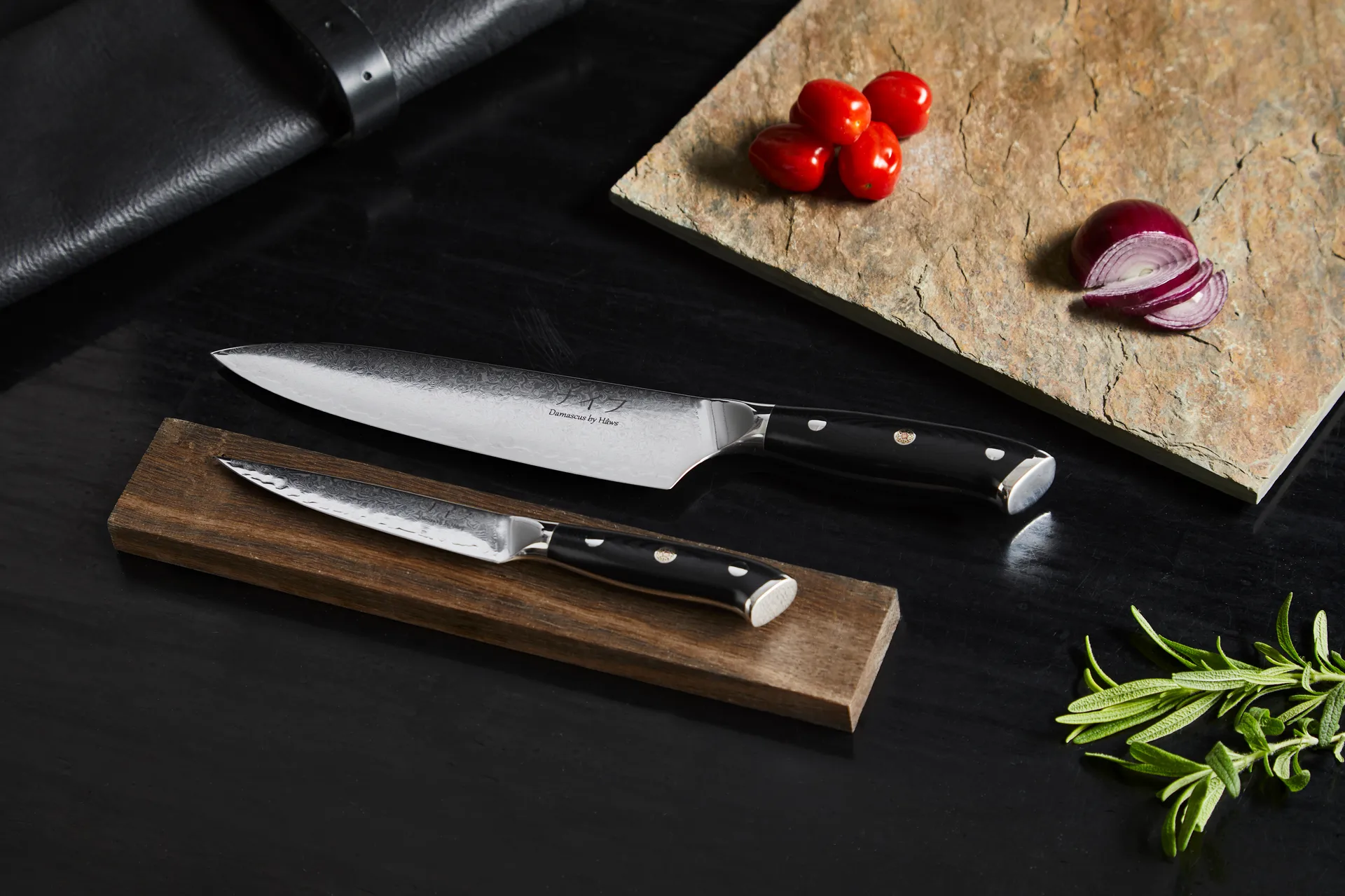 Damascus by Hâws kitchen & utility knife set 2 pieces, Black-stainless steel Hâws