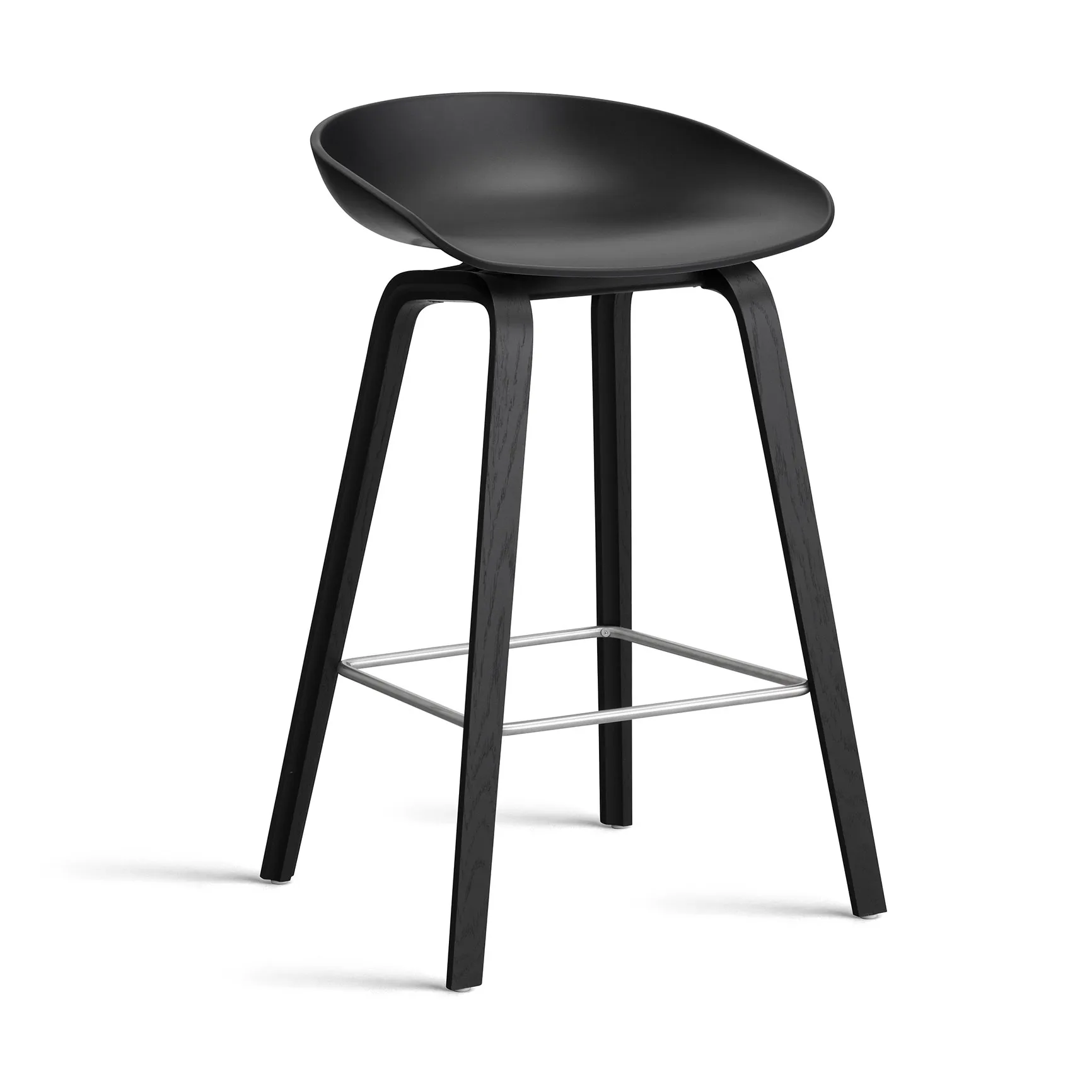 About a Stool AAL32 Low 2.0 bar stool black oak base, Black-stainless steel footrest HAY