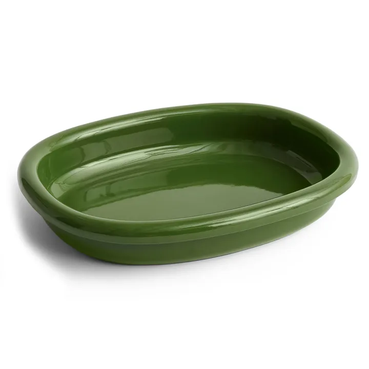 Barro oval serving plate - Green, large 27x36 cm - HAY