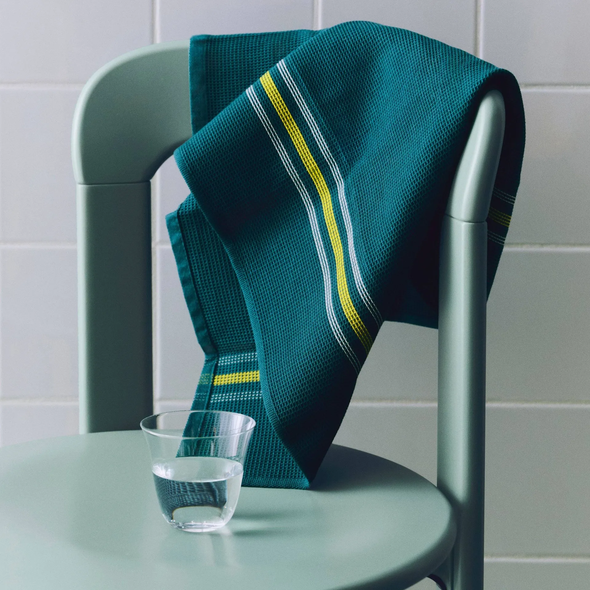 Canteen cotton kitchen towel 52x80 cm, Green-yellow block stripe HAY