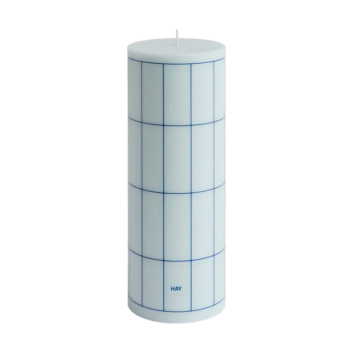 Column Candle block candle large 25 cm - Light blue-blue grid check - HAY