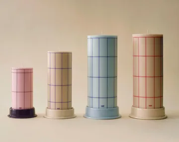 Column Candle block candle large 25 cm - Off white-red grid check - HAY