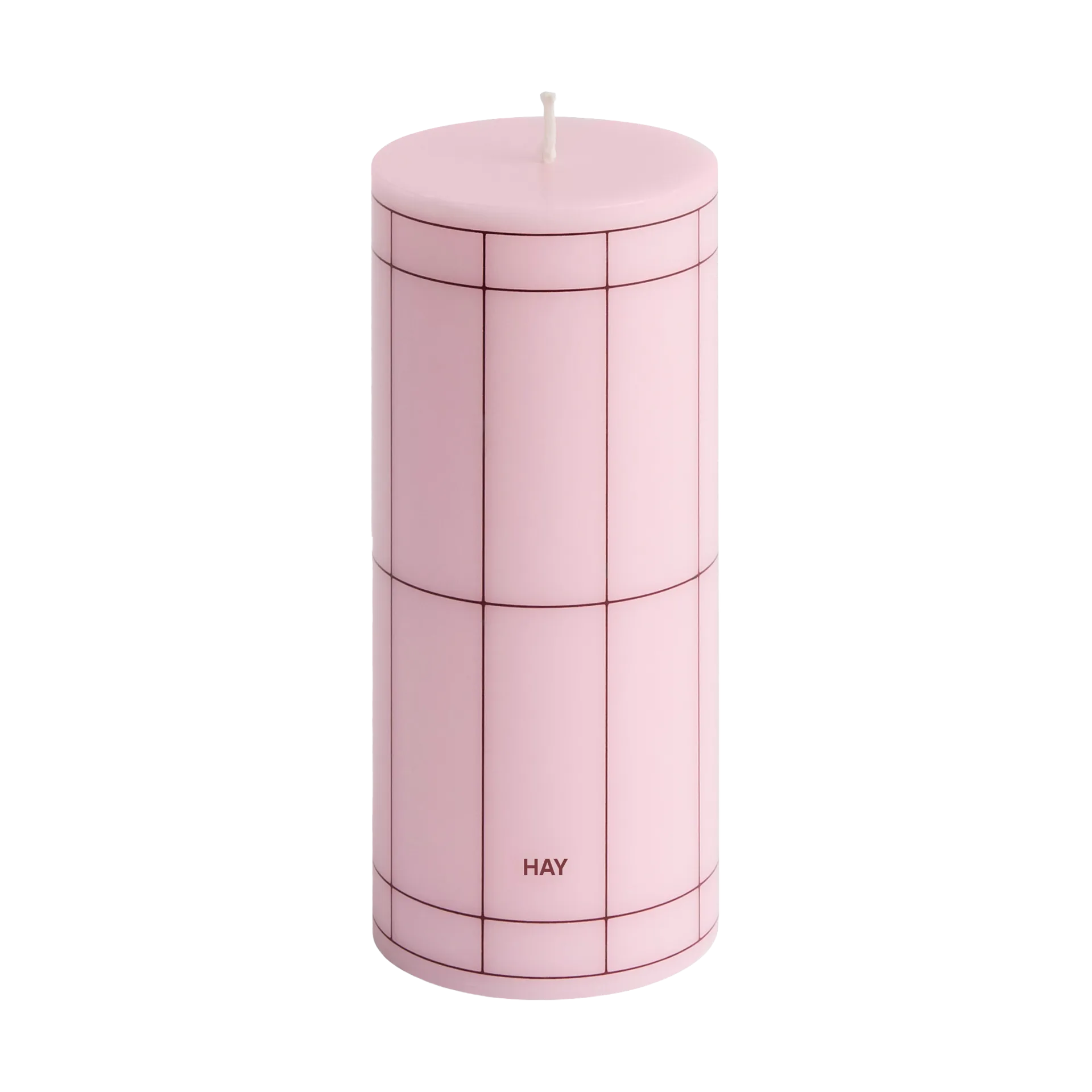 Column Candle block candle small 15 cm, Light pink-bordeaux grid HAY