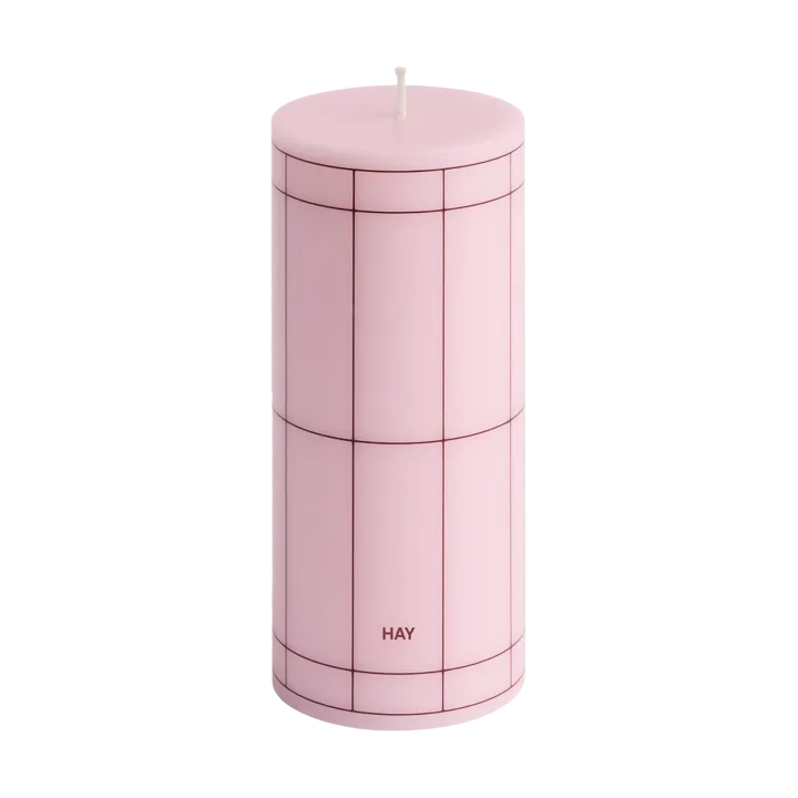 Column Candle block candle small 15 cm - Light pink-bordeaux grid - HAY