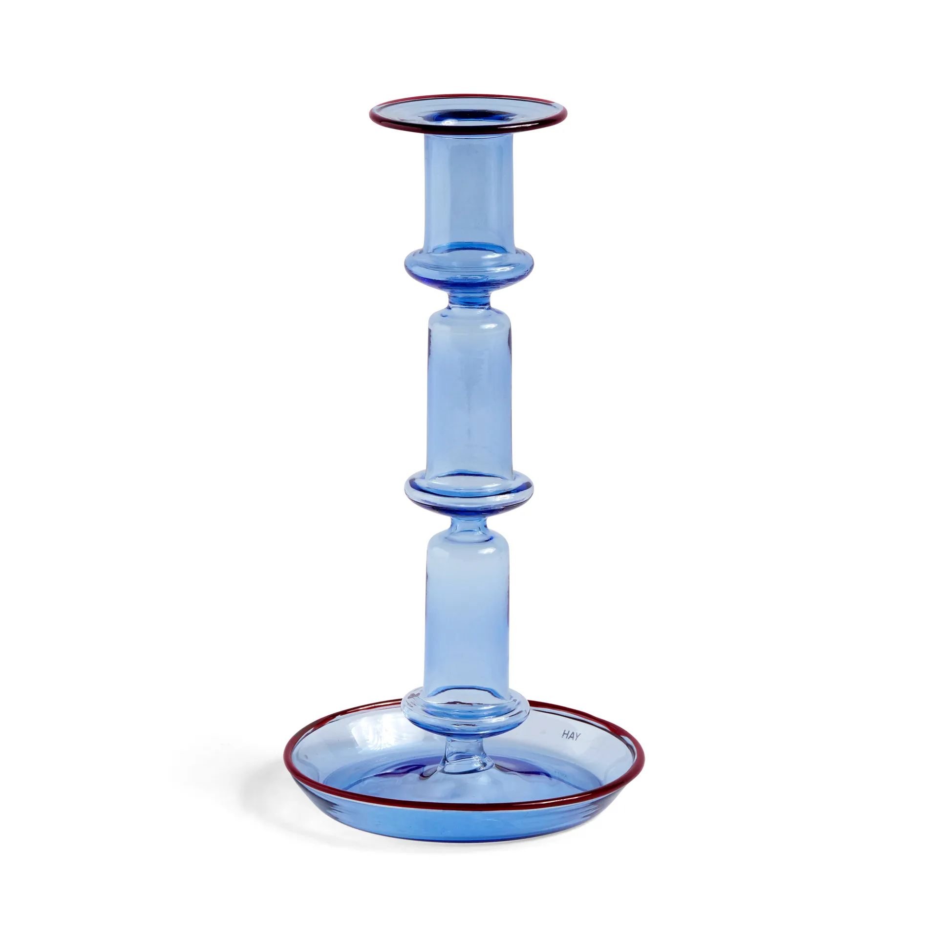 Flare tall candle sticks, light blue-red HAY