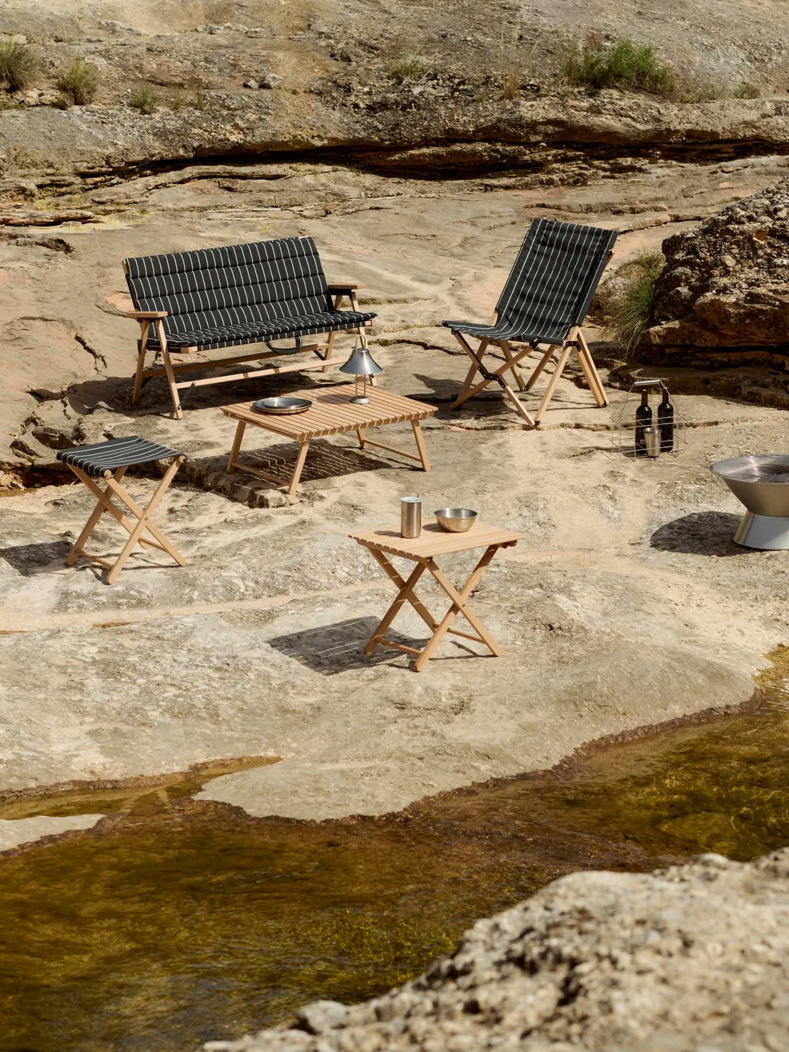 Outdoor Market folding chair, Black-beige HAY
