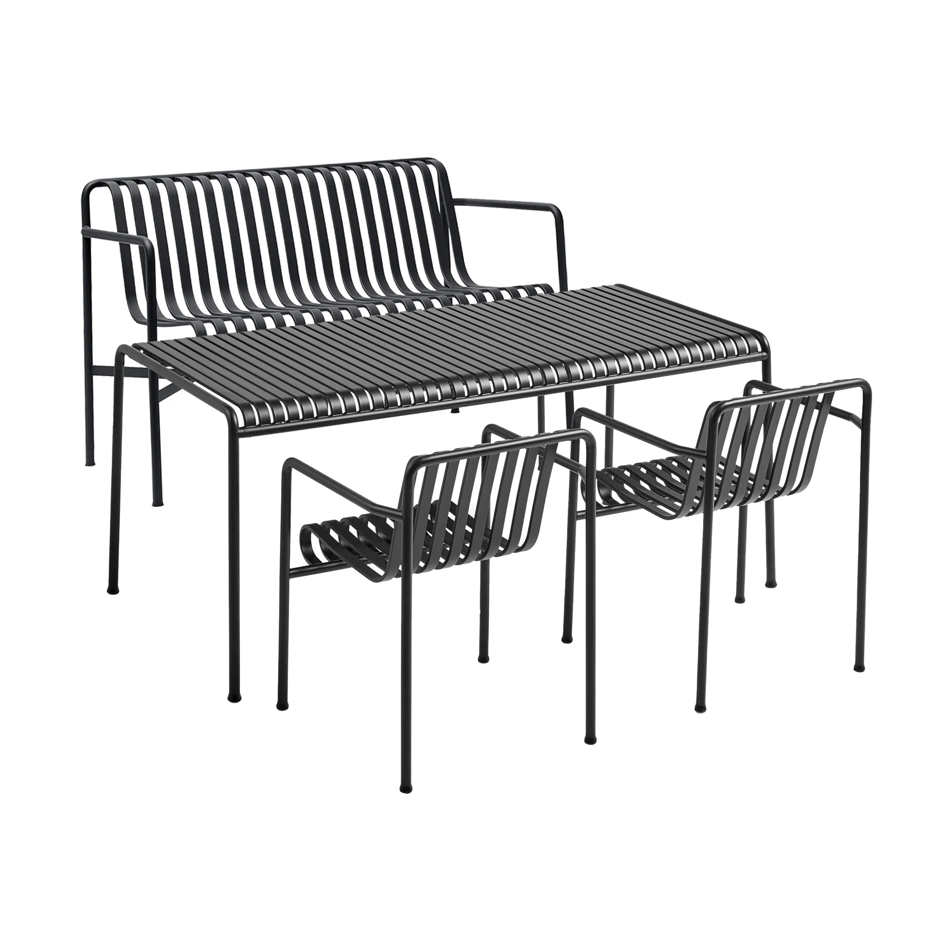 Palissade dining set 2 dining armchairs + bench 170x90 cm anthracite,  HAY