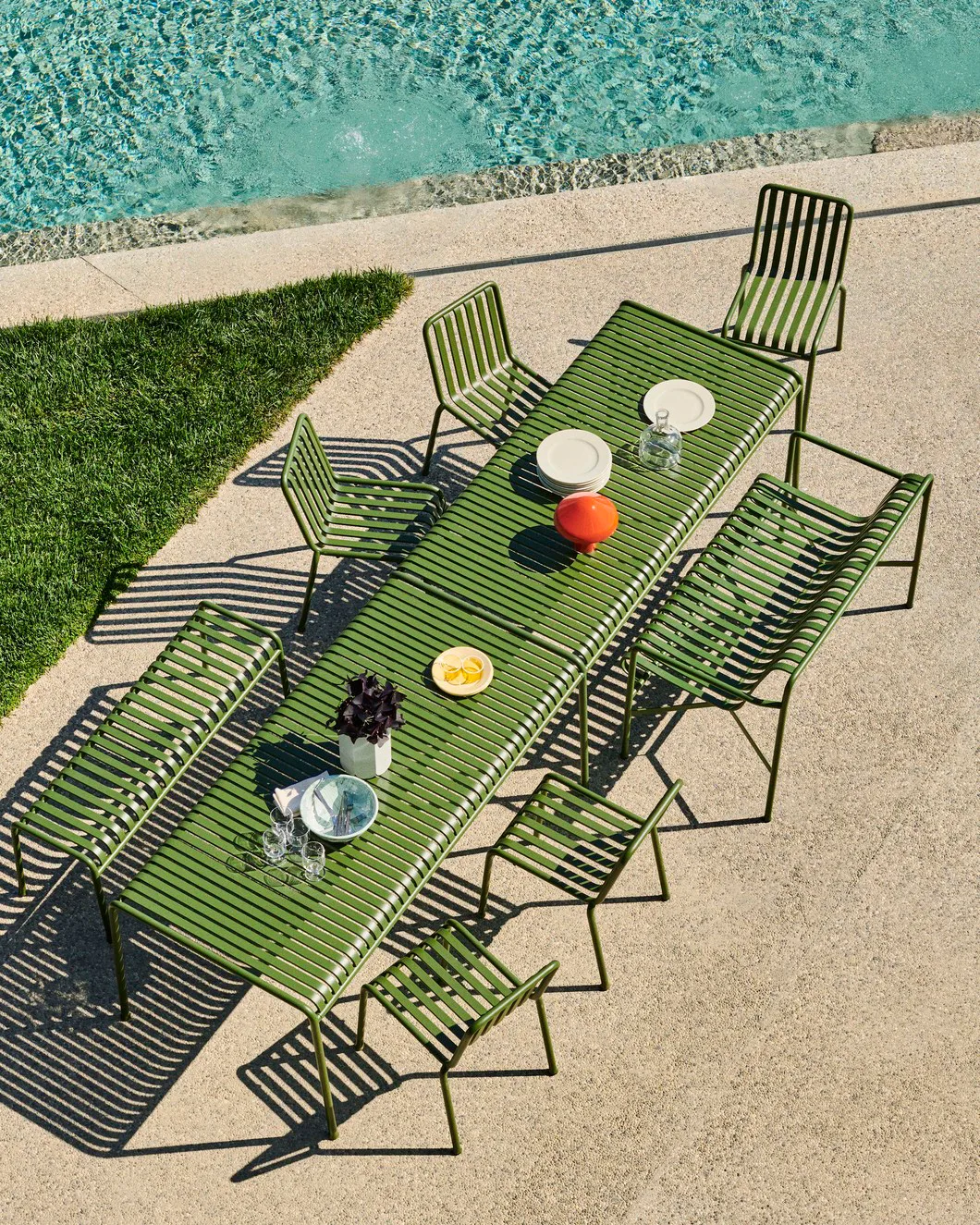 Palissade dining set 6 chairs 170x90 cm olive,  HAY