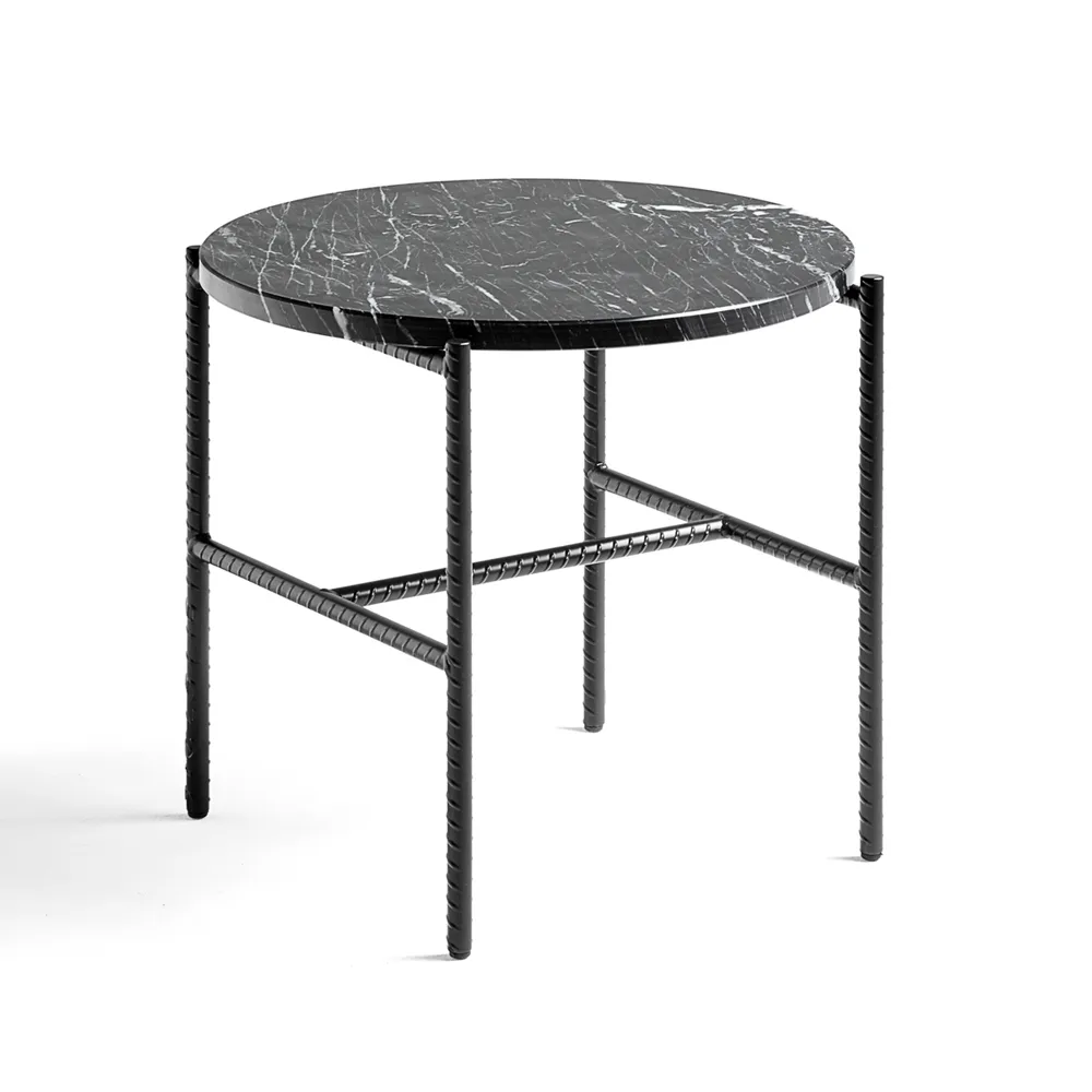Rebar side table Ø45 cm, Black marble-black HAY