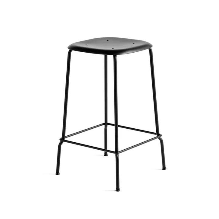 Soft Edge 85 Low bar stool - Black-black steel frame - HAY