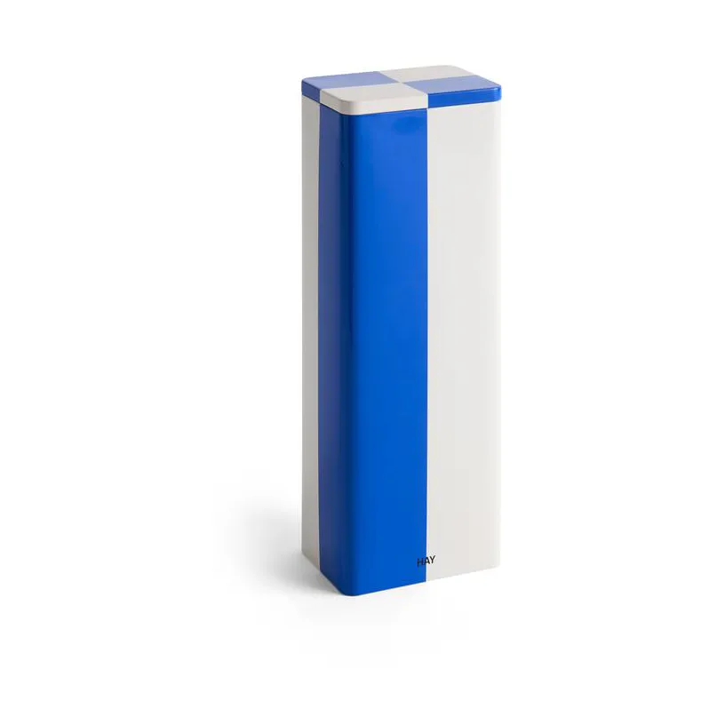 Tin Container Slim storage jar, Slim blue-off white HAY
