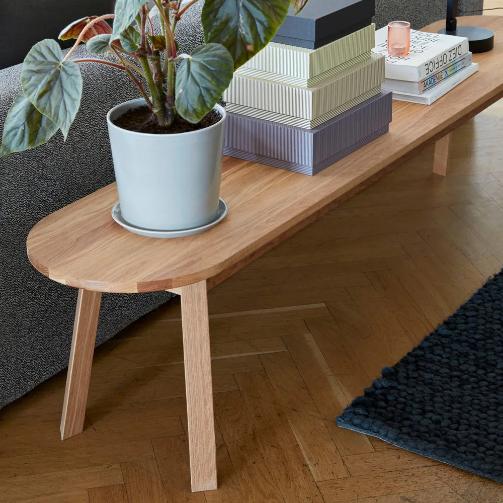 Triangle Leg bench, water-based lacquered oak, 150 cm HAY