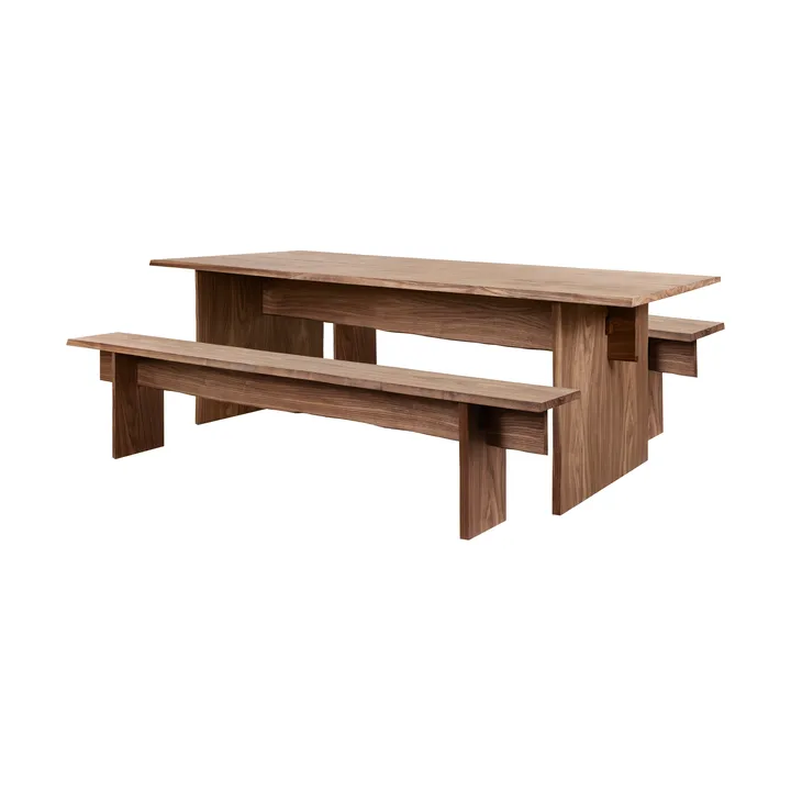 Bookmatch dining table with benches 220 cm - Walnut - Hem