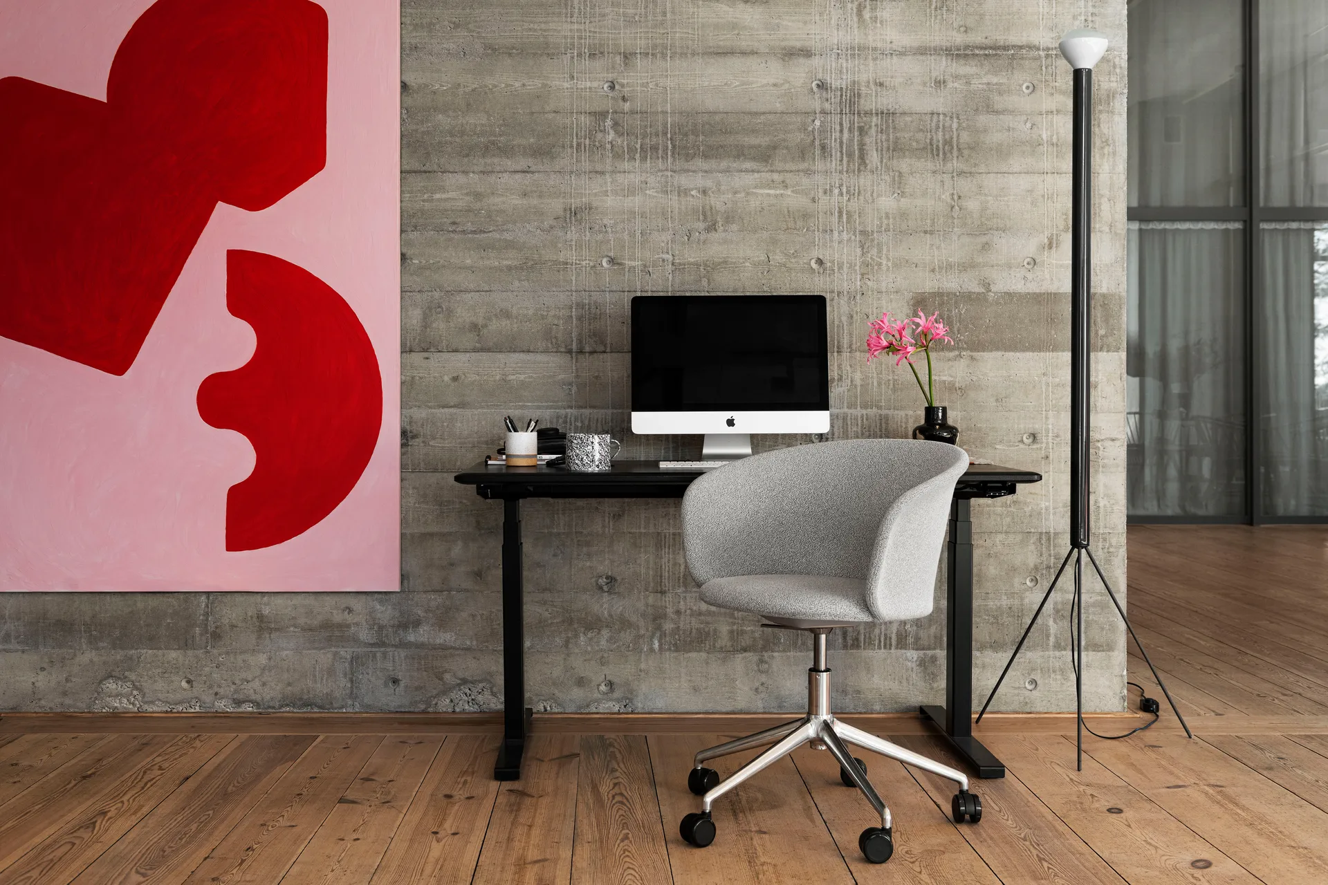 Kendo Swivel office chair with 5 wheels, Porcelain-polished aluminium Hem