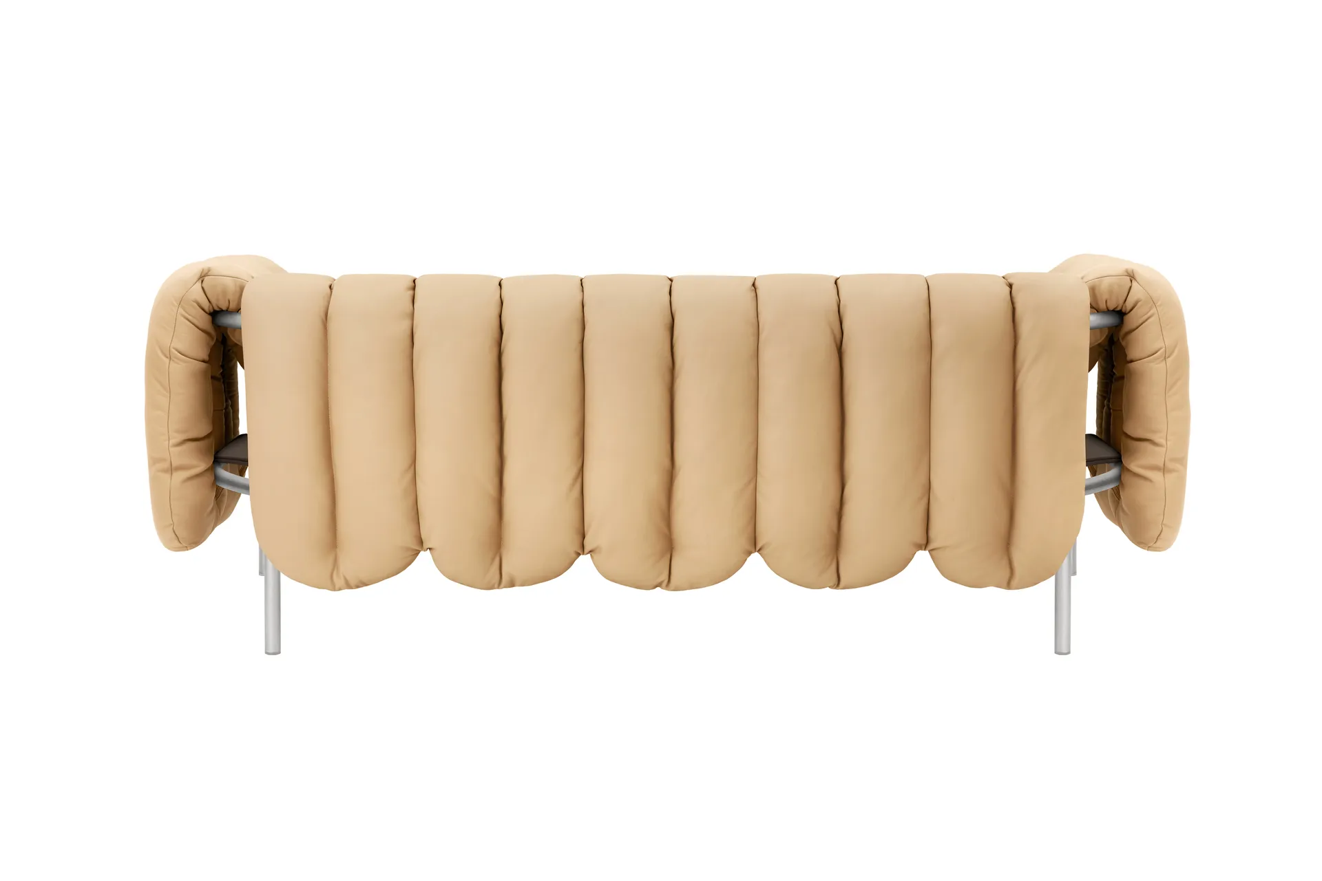 Puffy 2,5-seater sofa 205 cm, Sand leather-stainless steel Hem