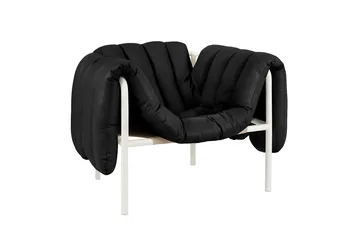 Puffy lounge chair - Black leather-cream - Hem