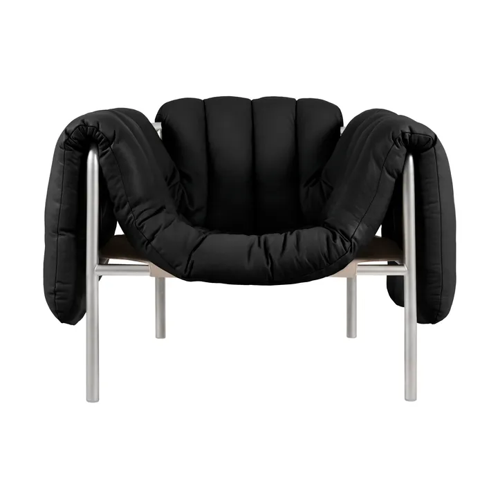 Puffy lounge chair - Black leather-stainless steel - Hem