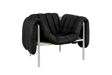 Puffy lounge chair - Black leather-stainless steel - Hem