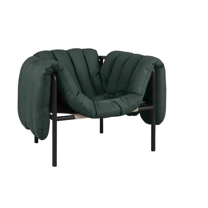 Puffy lounge chair - Dark green leather-black grey - Hem