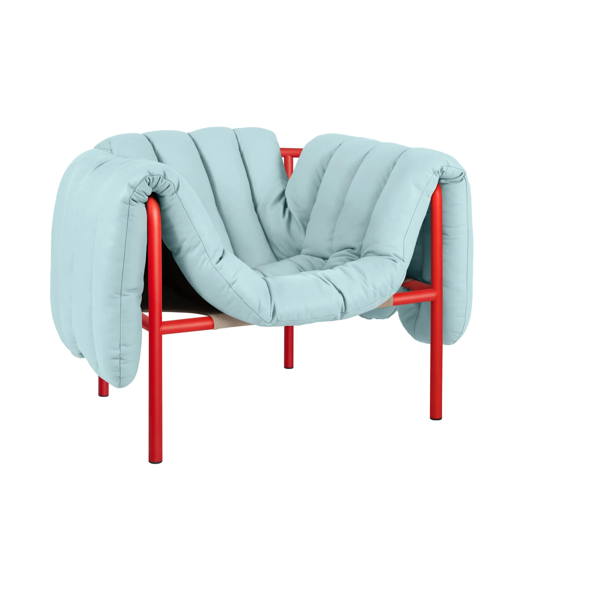 Puffy lounge chair, Light blue leather-traffic red Hem