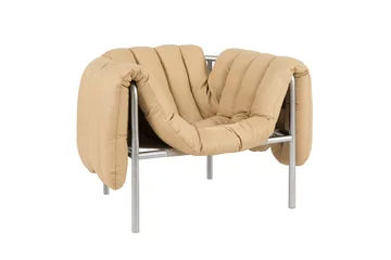 Puffy lounge chair - Sand leather-stainless steel - Hem
