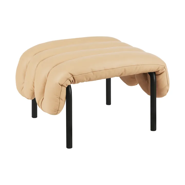 Puffy ottoman 58x67 cm - Sand leather-black grey - Hem