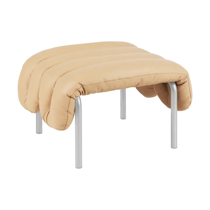 Puffy ottoman 58x67 cm - Sand leather-stainless steel - Hem