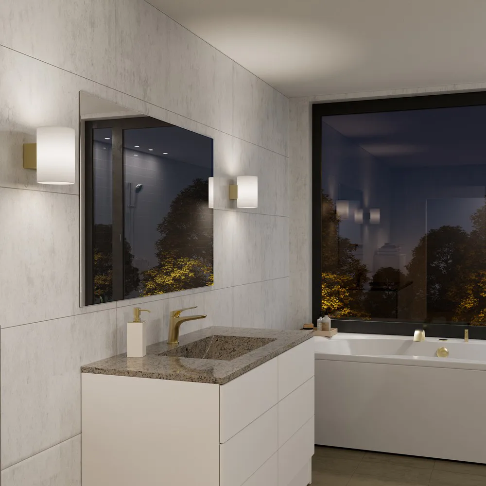 Evoke wall lamp large, Satin brass-opal glass Herstal