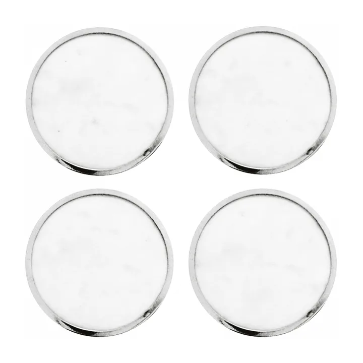 Hilke Collection coaster 4-pack - White marble-nickle plated brass - Hilke Collection