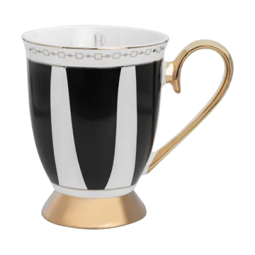 Strisce Nero Mug 28 cl - Black-white-gold - Hilke Collection