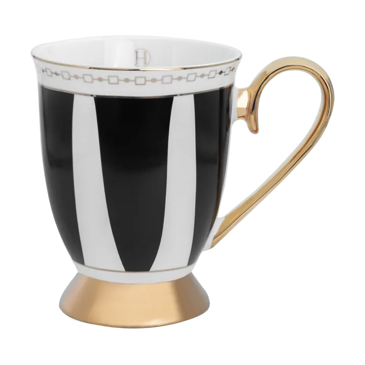 Strisce Nero Mug 28 cl - Black-white-gold - Hilke Collection