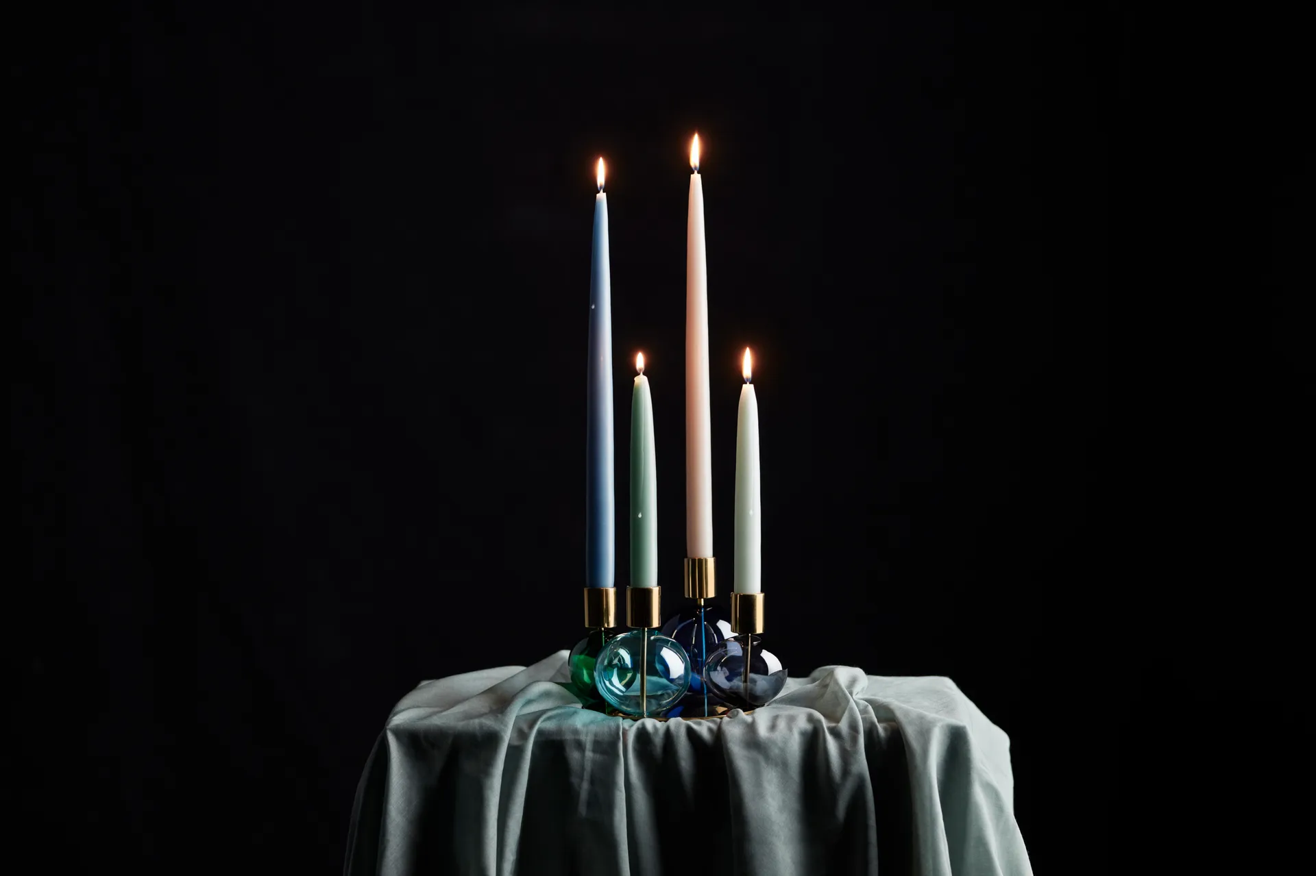 Bubble 4-arm candlestick Ø17.5x12 cm, Blue-green-smoke Holmegaard