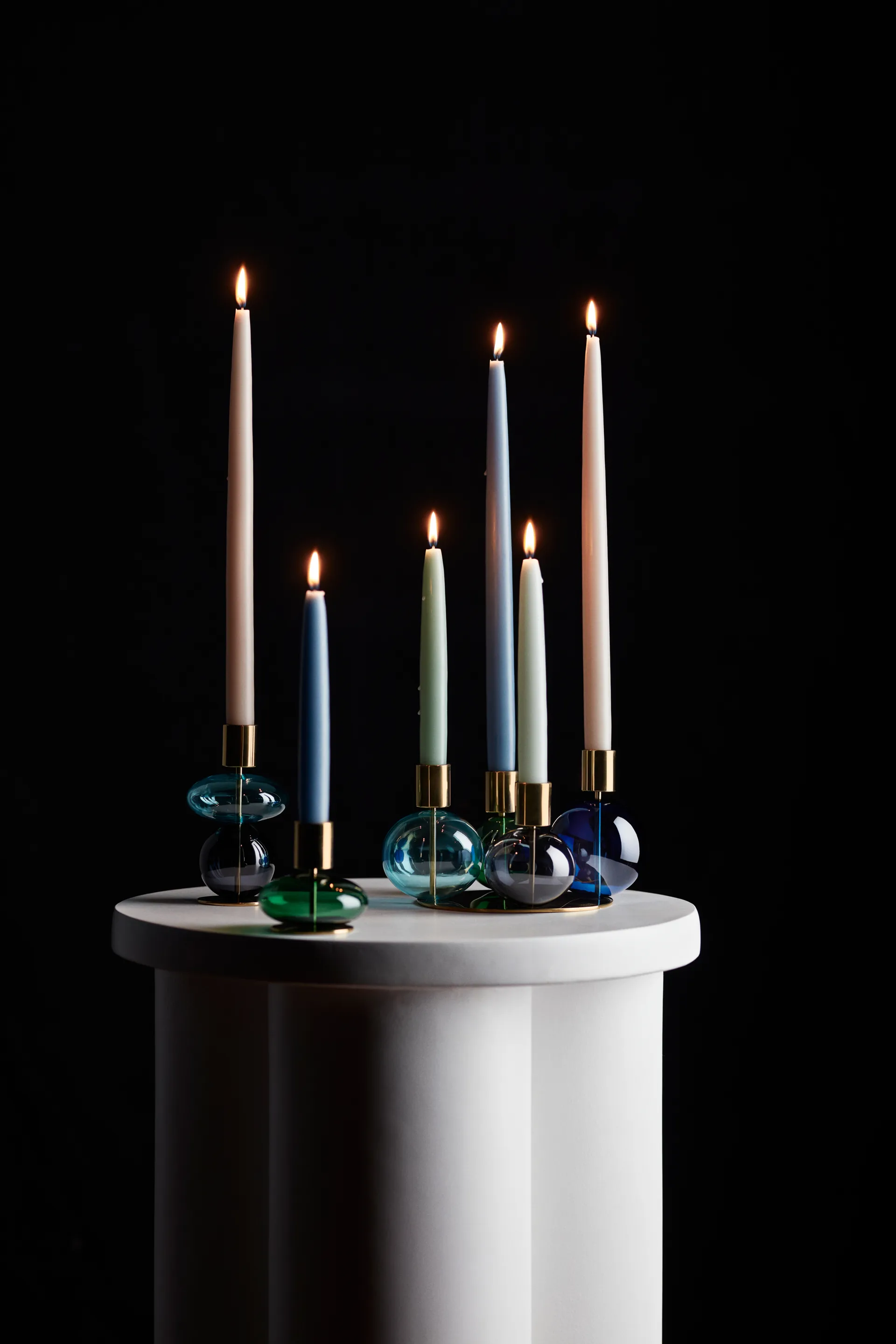 Bubble 4-arm candlestick Ø17.5x12 cm, Blue-green-smoke Holmegaard