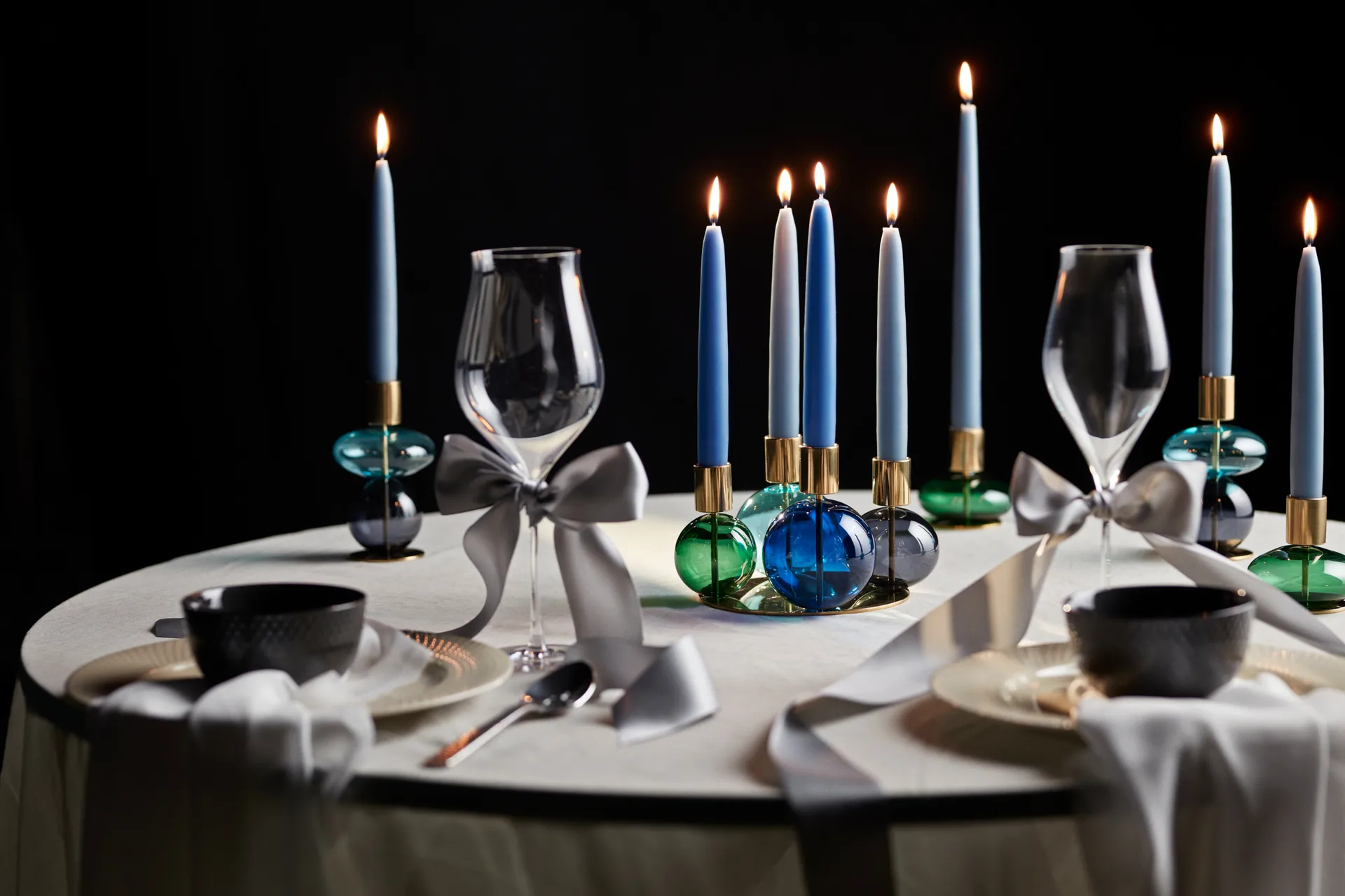 Bubble 4-arm candlestick Ø17.5x12 cm, Blue-green-smoke Holmegaard