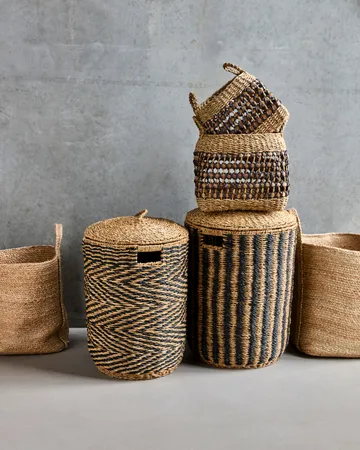 Cesto laundry basket 2 pieces - Natural-black - House Doctor