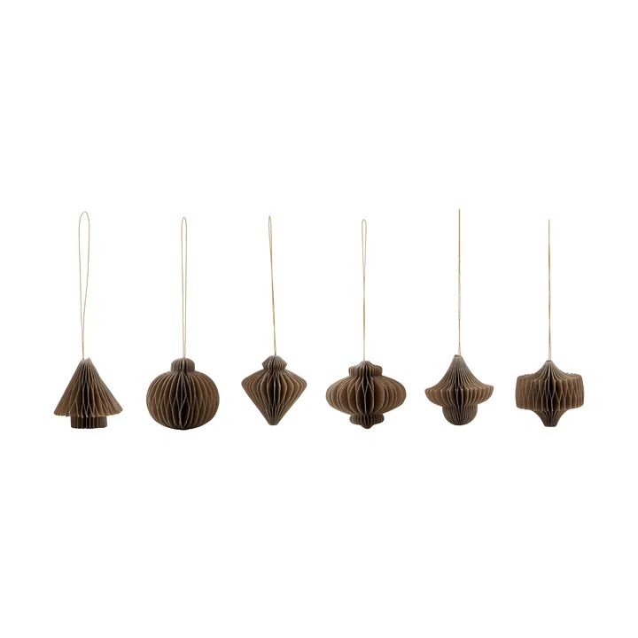 Comb Christmas hanging ornaments, set of 6 - Light brown - House Doctor