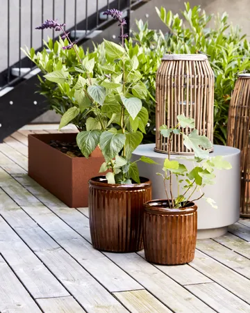 Groove planter 2 parts small - Brown - House Doctor