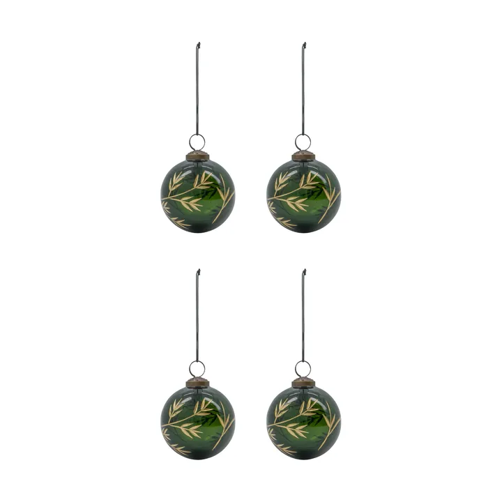 Leaf Christmas tree ornament Ø7.5 cm 4-pack - Green-gold - House Doctor