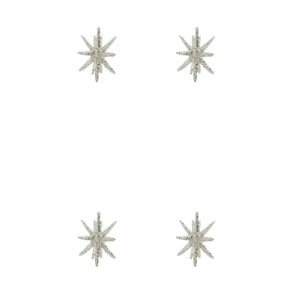Spike Christmas tree star Ø7.5 cm 4-pack, Silver brass glitter House Doctor