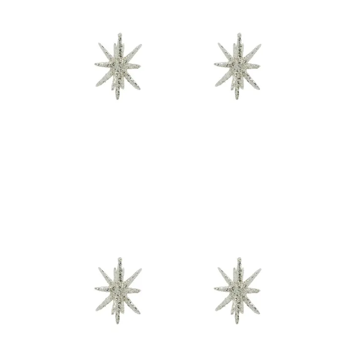 Spike Christmas tree star Ø7.5 cm 4-pack - Silver brass glitter - House Doctor