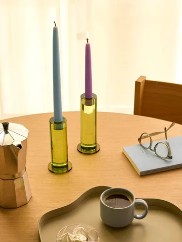 Cut candle holder 2 pieces - Green - Hübsch