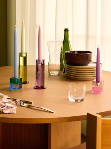 Cut candle holder 2 pieces - Green - Hübsch