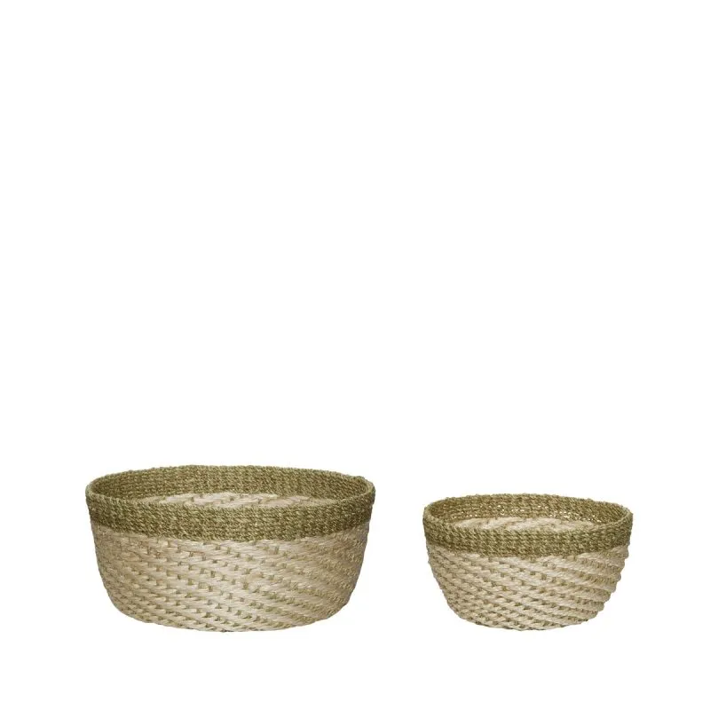 Palm baskets 2-pack, Nature-green Hübsch