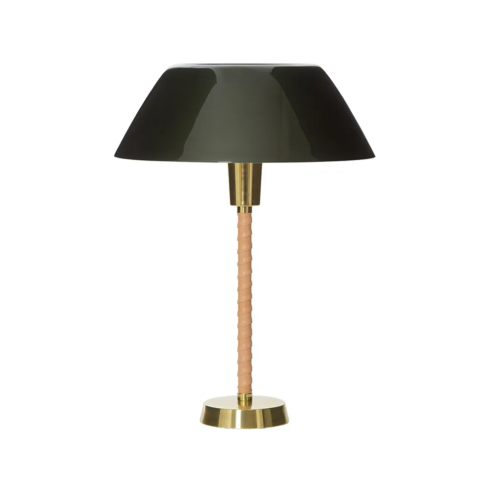 Senator table lamp, Green, stand in leather and brass Innolux